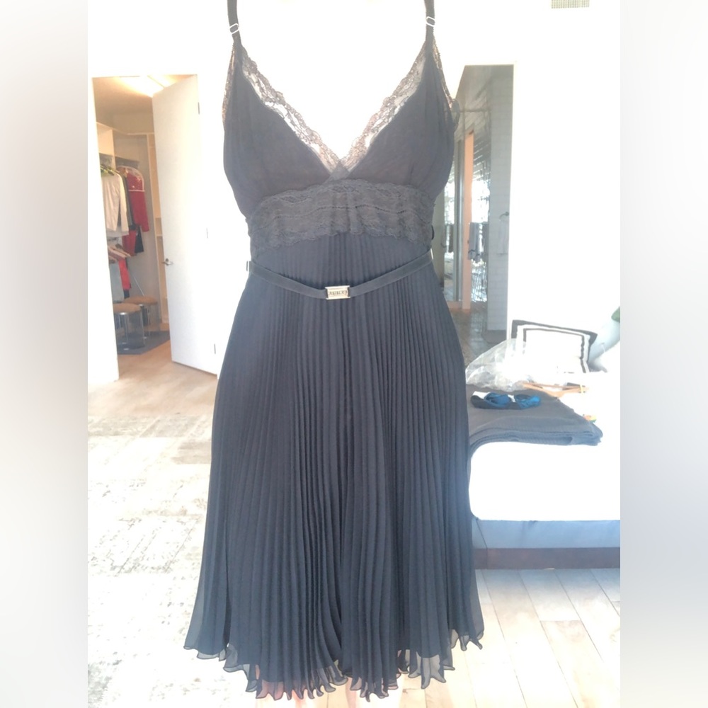 NWT Ferre black dress lace & chiffon with removable belt size S (Italian 42)